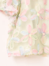 【2色展開】Meridian フラワー刺繍 半袖 チュールトップス