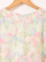 【2色展開】Meridian フラワー刺繍 半袖 チュールトップス