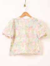 【2色展開】Meridian フラワー刺繍 半袖 チュールトップス