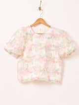 【2色展開】Meridian フラワー刺繍 半袖 チュールトップス