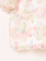 【2色展開】Meridian フラワー刺繍 半袖 チュールトップス