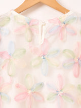 【2色展開】Meridian フラワー刺繍 半袖 チュールトップス