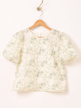 Meridian フラワー刺繍 ラメ 半袖 チュールトップス