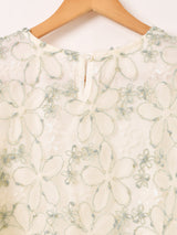 Meridian フラワー刺繍 ラメ 半袖 チュールトップス