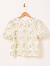 Meridian フラワー刺繍 ラメ 半袖 チュールトップス