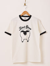 【2色展開】羊 プリント リンガーTシャツ「Black Sheep」