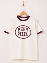 BEER PIZZA プリント リンガーTシャツ