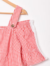 ギンガムチェック オフショルダー チロリアントップス