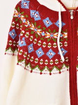 Elcamino ノルディック柄 フード ジップアップ カーディガン