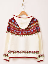 Elcamino ノルディック柄 フード ジップアップ カーディガン