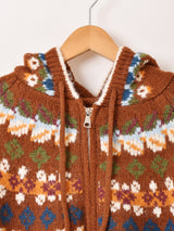 【2色展開】Meridian フェアアイル風デザイン フード カーディガン