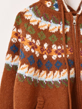 【2色展開】Meridian フェアアイル風デザイン フード カーディガン