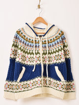 【2色展開】Meridian ノルディック柄 フード ジップアップ カーディガン