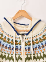 【2色展開】Meridian ノルディック柄 フード ジップアップ カーディガン