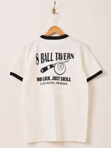 【2色展開】 プリント リンガーTシャツ「8BALL TAVERN」
