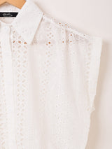 【2色展開】Meridian カットワークレース ノースリーブシャツ