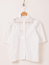 レース フリル 半袖 ホワイトブラウス