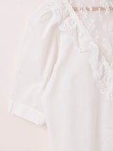 レース フリル 半袖 ホワイトブラウス