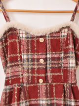 【2色展開】Meridian チェック柄 ファーデザイン キャミソールワンピース