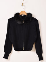 【2色展開】Meridian ファーカラー ジップアップ カーディガン