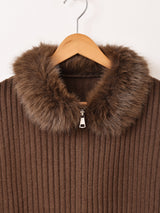 【2色展開】Meridian ファーカラー ジップアップ カーディガン