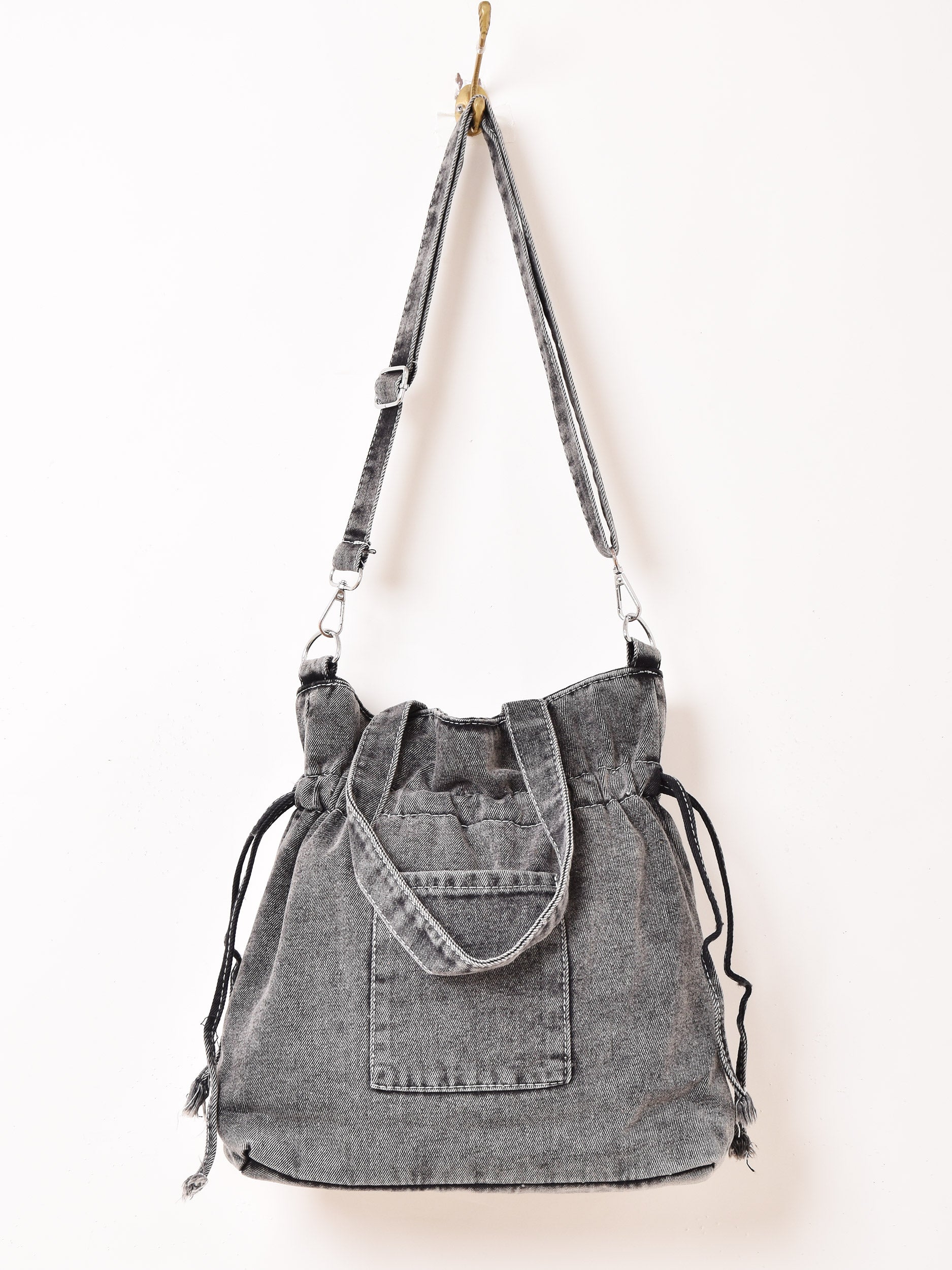 New Manual DENIM BAG デニム巾着バッグ　ブラックデニム New ManualへのGQ SHOP別注デニム第2弾！ ブラックデニムを身にまとっ