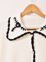 Meridian ビーズ刺繍 襟付き カーディガン