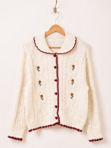 Elcamino フラワー刺繍 襟付き カーディガン