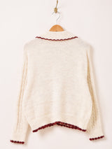 Elcamino フラワー刺繍 襟付き カーディガン