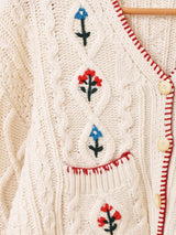 Meridian フラワー刺繍 ケーブル編み カーディガン