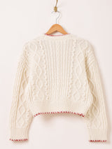 Meridian フラワー刺繍 ケーブル編み カーディガン