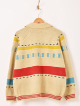 Meridian カウチン風 幾何学柄 カーディガン