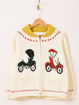 Elcamino クラシックカー柄 カウチンセーター