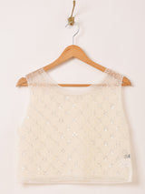 Meridian ビーズ刺繍 シアー ノースリーブトップス