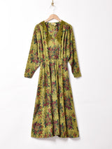 後染め 花柄 レースカラー 長袖ワンピース