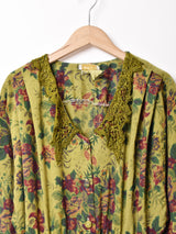 後染め 花柄 レースカラー 長袖ワンピース