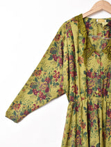 後染め 花柄 レースカラー 長袖ワンピース