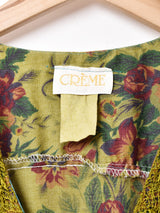 後染め 花柄 レースカラー 長袖ワンピース