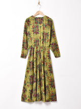 後染め 花柄 レースカラー 長袖ワンピース