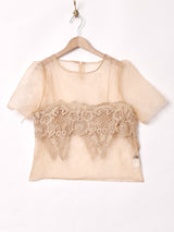 【2色展開】Meridian シアー ドッキングキャミソール付き 半袖トップス