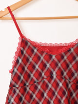 【5色展開】Meridian チェック柄 ラッフル キャミソールワンピース