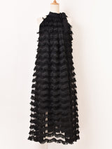 Elcamino チュール×フリンジ リボンネック ノースリーブワンピース