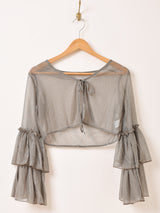 【3色展開】Meridian ラメ フリルスリーブ 長袖ブラウス