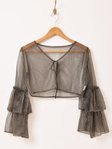 【3色展開】Meridian ラメ フリルスリーブ 長袖ブラウス