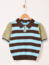 【2色展開】Meridian ボーダー柄 半袖 ポロセーター