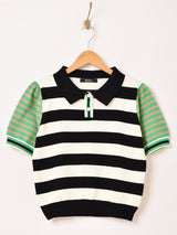 【2色展開】Meridian ボーダー柄 半袖 ポロセーター