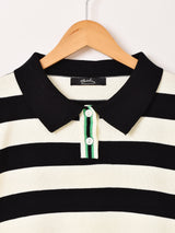 【2色展開】Meridian ボーダー柄 半袖 ポロセーター