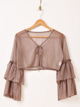 【3色展開】Meridian ラメ フリルスリーブ 長袖ブラウス