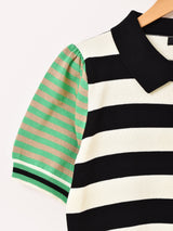 【2色展開】Meridian ボーダー柄 半袖 ポロセーター