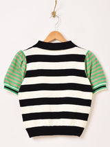 【2色展開】Meridian ボーダー柄 半袖 ポロセーター